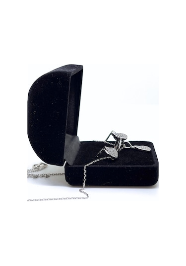 Oya Silver Beyaz Işıltılı Damla Gümüş Set&takım