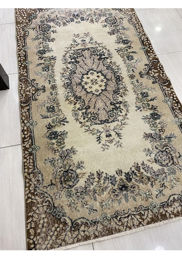 El Dokuma Isparta Halısı 113X207 Eskitme Yeşil Göbekli %100 Yün !