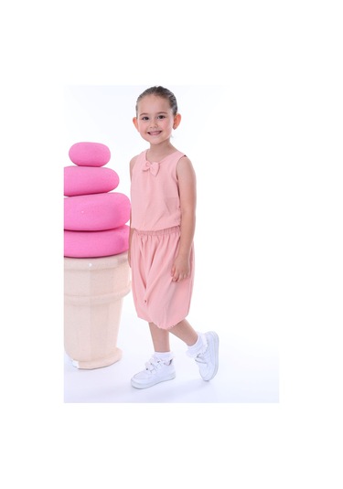 Zuzunga Airobin Kumaş Fiyonk Detaylı Kız Çocuk Şalvar Tkımı Alt-üst Pembe
