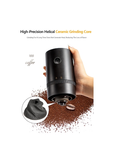 Vkemall Usb Şarjlı Elektrikli Kahve Değirmeni - Abs Ve Paslanmaz Çelik - Ev Ofis Dışarıda Kullanım - Siyah Siyah