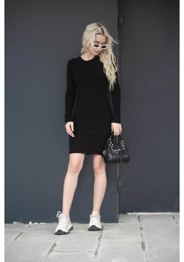 Madmext Siyah Bodycon Fitilli Mini Elbise Mg1710-siyah