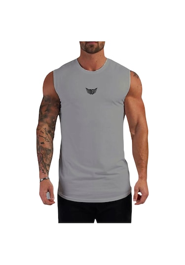 Erkek Nem Emici Hızlı Kuruma Atletik Teknik Performans Sporcu Sıfır Kol T-shirt Mg-atlet Gri