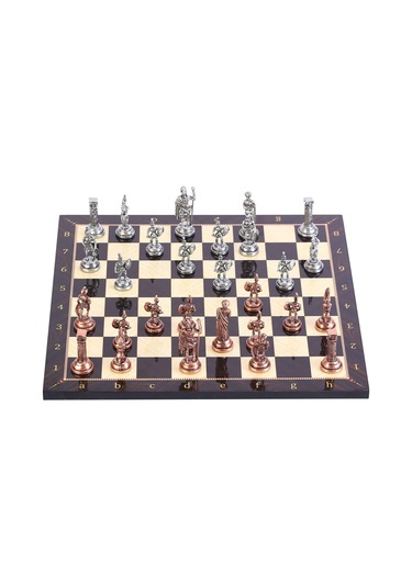 Orta Boy Metal Roma Satranç Takımı Antik Ve Ceviz Desenli Mdf Ahş