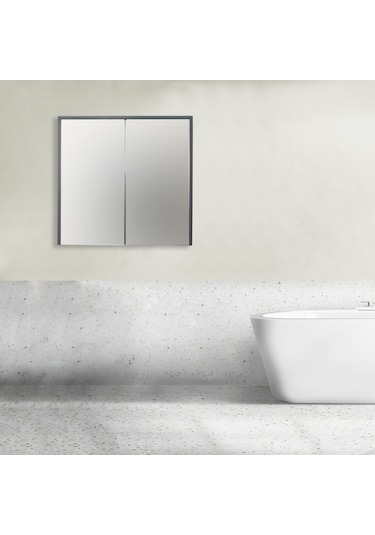 Aras Aynalı Üst Dolap Antrasit/Atlantik Çam 65X75X15 Cm Antrasit - Atlantik Çam