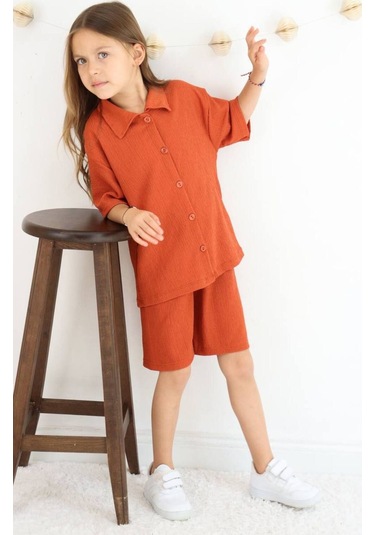 Gömlek Oversize Kız Şort Takım Kremit