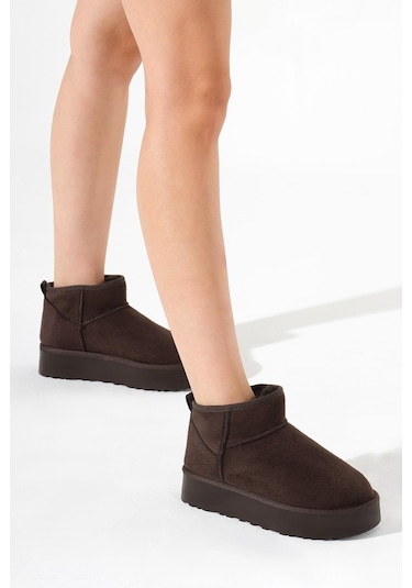 Kalın Poli Taban İçi Kürklü Süet Görünümlü Kadın Kahve Bot Tbmhh005 Kahve