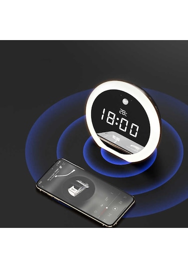 Soaiy E19 Taşınabilir Kablosuz Bluetooth Hoparlör Led Işıklı Dijital Saat FM Radyo Hafıza Kartı - ZORE-219037