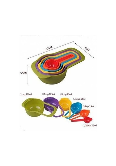 Buffer Pratik Ölçü Kaşığı Kabı 5li Şeker Baharat Sıvı Ölçer Aparat Çok Renkli