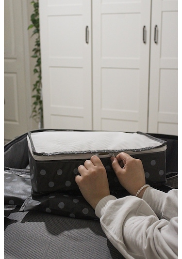 Adarya Home Puantiye Desen Valiz Düzenleyici Bavul İçi Organizer Set 6'lı Gri