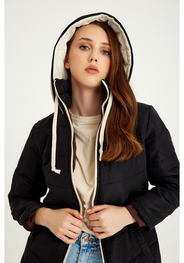 Toridas Günlük Şık Kapüşonlu Kışlık Kadın Şişme Mont 811siyah10 001