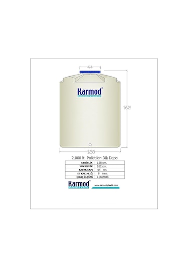 2000 Litre Polietilen Dikey Su Deposu - Beyaz