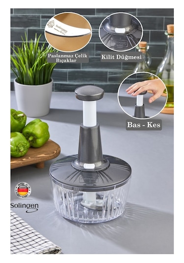 Solingen 3'lü Paslanmaz Çelik Bıçaklı Basmalı El Rondosu Gri-antr Antrasit