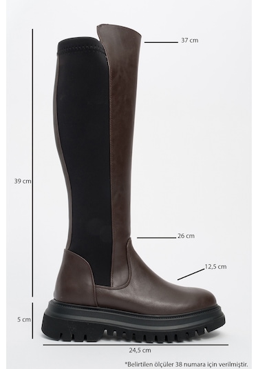 Shadow Kahverengi Streç Detaylı Kadın Çizme Kahverengi