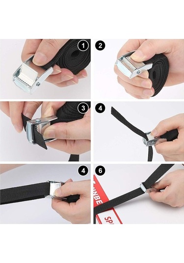 Pazly 6 Adet Çelik Kancalı Sıkma Kayışı - 2.5m X 2.5cm - 150kg Yük Kapasiteli