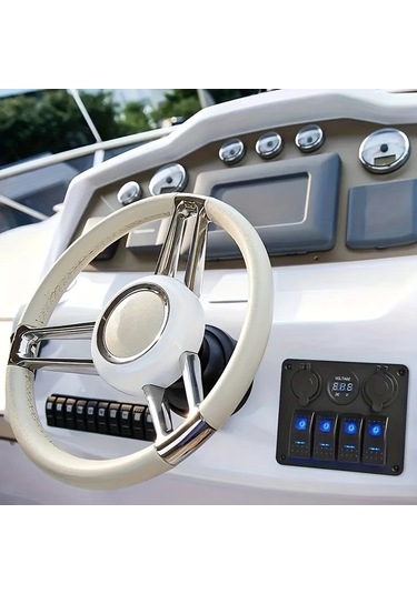 Motion003 Mavi Alüminyum Alaşımlı 4 Konumlu Şalter Paneli Ön Tesisatlı Çift Usb Girişli Gerilim Göstergeli 36v Kamyonet Karavan Tekne Yat