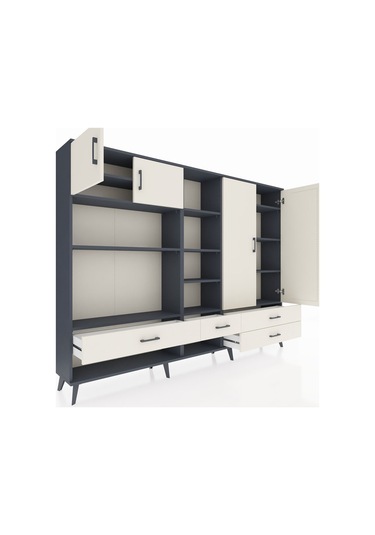 Arges Dolap 12 Raflı 4 Çekmeceli 4 Kapaklı 220x30x163 Antrasit-ay Antrasit-aytaşı