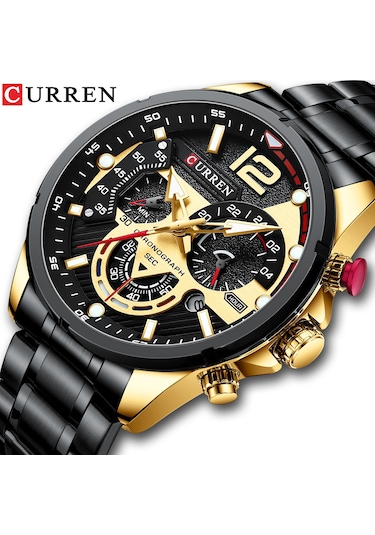 Curren 8395 Çelik Kayışlı Quartz Kol Saati Siyah-Altın