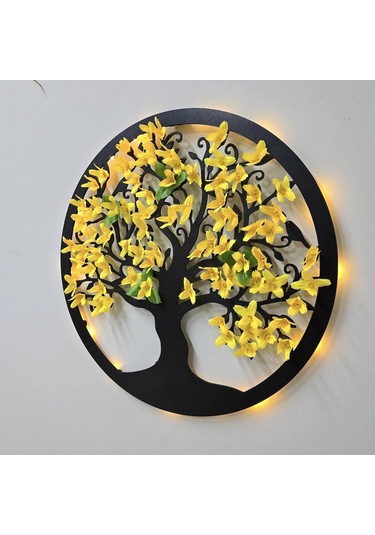 Led Işıklı Ve Sarı Sakura Hayat Ağacı Tablo 40cm