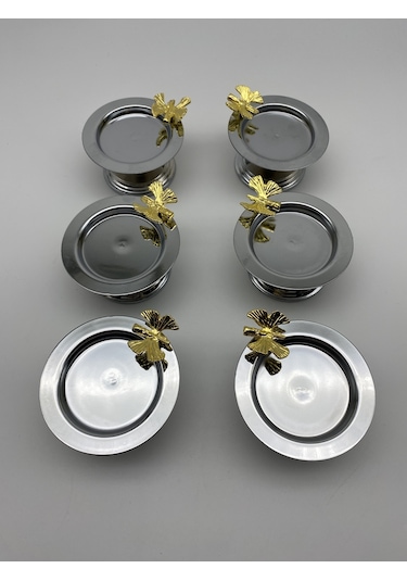 6'lı Gümüş Kelebekli Makaronluk, Kahve Yanı Sunumluk Şekerlik