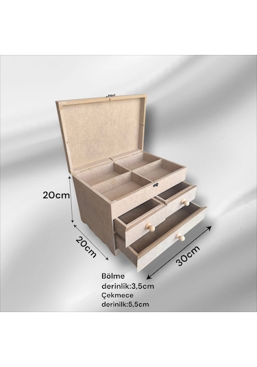 Ahşap Boyanabilir- Ham Mdf- 3 Çekmeceli-4bölmeli Organizer Kutu