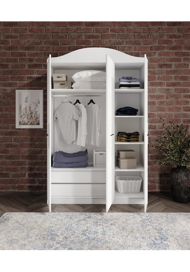 Line 3 Kapaklı 2 Gizli Çekmeceli 11 Bölmeli Beyaz Dolap