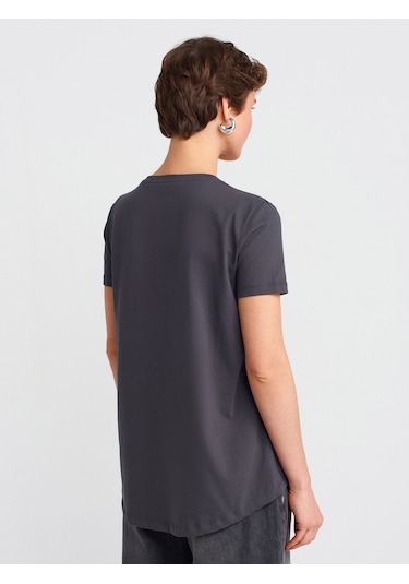 Dilvin 3471 Bisiklet Yaka Basic T-shirt-koyu Antr. Koyu Antr. Antrasit