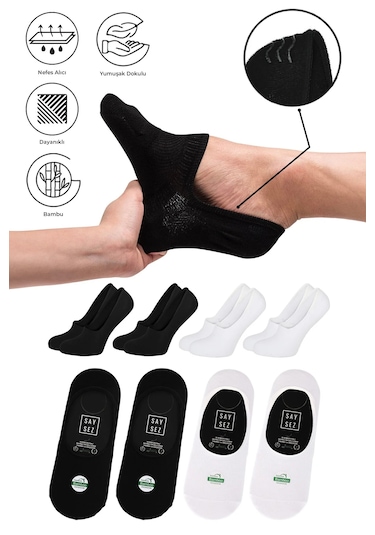 Bambu Erkek Babet Siyah-beyaz Çorap Dikişsiz Kaymaz Silikon 4'lü Siyah - Beyaz