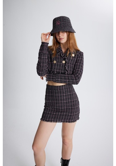 Holly Lolly Tüvit Kumaş Logolu Bucket Tweed Şapka Siyah