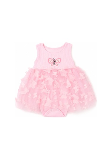 Beniizle Kelebek Nakışlı Kız Bebek Elbise Pembe