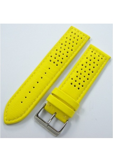 Bizon Sarı Deri Saat Kordonu 24Mm Delikli Spor Saat Kayışı Dikişl