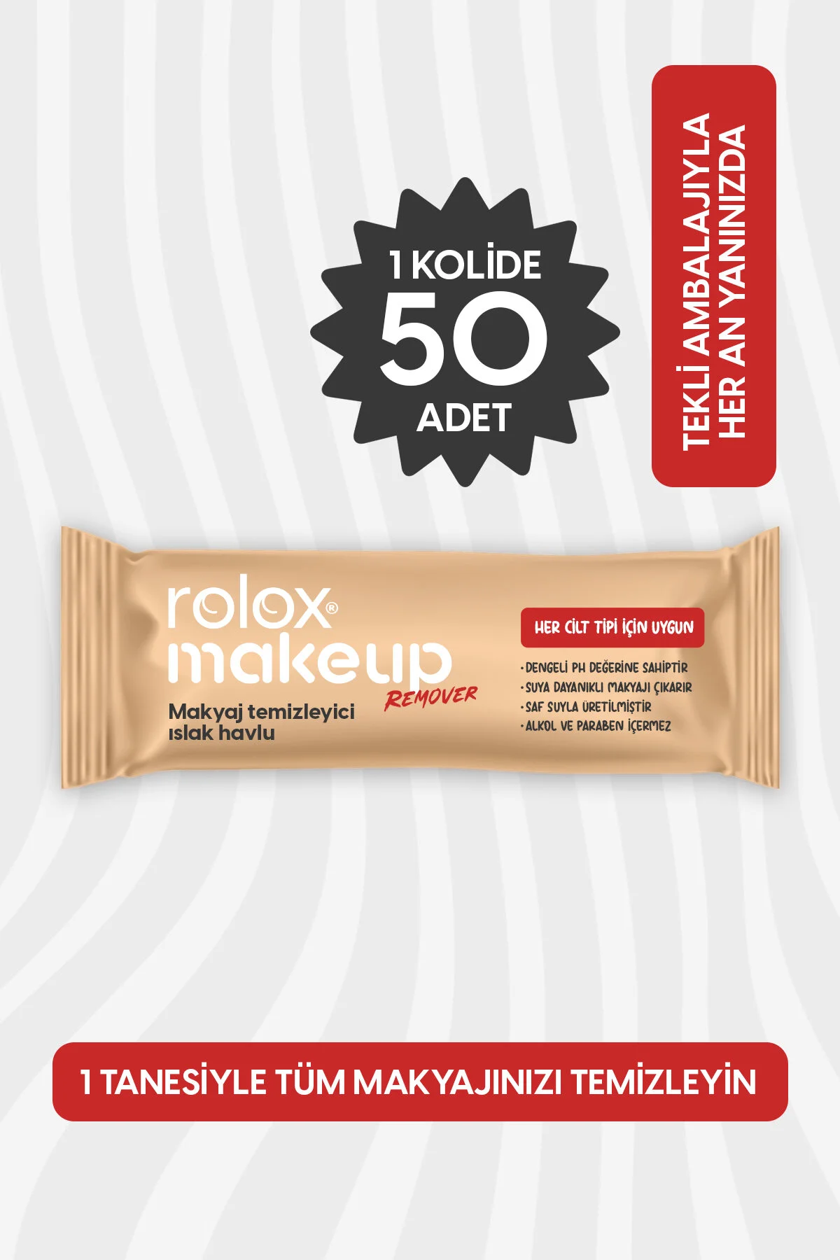 Rolox Makeup Remover 50 Paket - Makyaj Temizleyici Islak Havlu