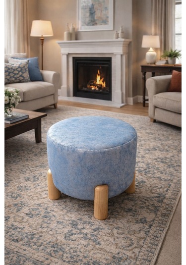Soft Blue Puf Yuvarlak Puf Açık Mavi