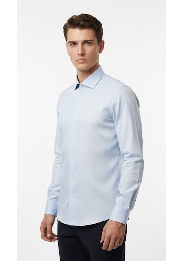 Erkek Beyaz/mavi Slim Fit Gömlek Plus Scorpion, Ofis & Günlük Şık Kombin, Ütü Gerektirmeyen Mavi