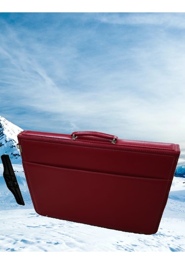 Resim Çantası Kırmızı Deri 35 50cm Körüklü Tcetvel Bölümlü