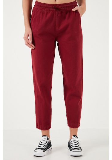 Lela Pamuklu Normal Bel Regular Fit Düz Paça Bayan Pantolon 668Yp42282S4 Bordo