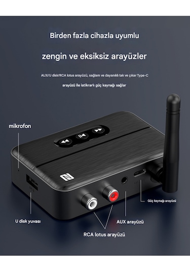 Antenli Bluetooth Adaptör Bluetooth 5.4 Receiver Aux Usb Rca Wireless Araç Hoparlör Bluetooth Kiti