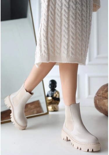 Biçomi Ninle Bej Cilt Topuklu Bot Çok Renkli