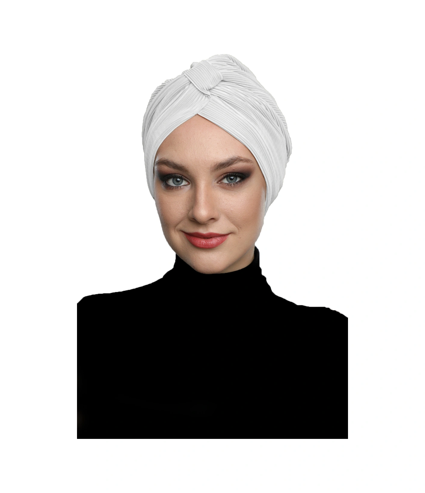 Çapraz Plise Bantlı Astarlı Beyaz Hazır Türban Tesettür Havuz Bonesi Beyaz