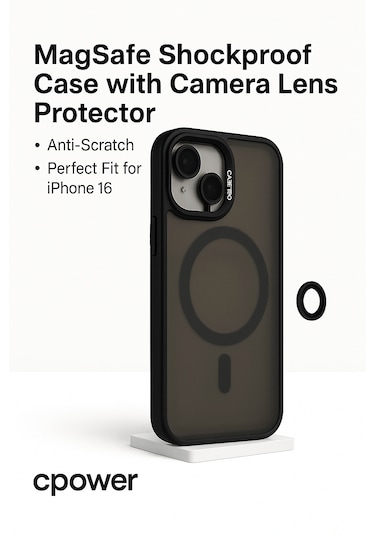 İphone 16 Kılıfı, Kaliteli Kamera Lens Koruyucu Dahil, Magsafe Uyumlu Darbe Dayanaklı, 3 Renk Siyah
