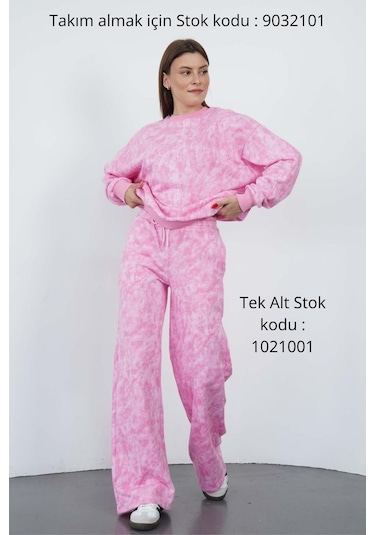 Penyebizden Valeria Kadın 3 İplik Şardonsuz Pamuk Oversize Bisiklet Yaka Sweatshirt-pembe Baskılı