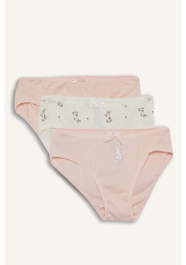 Defacto Kız Çocuk Tavşan Baskılı Ribana 3lü Slip Külot F8585a825auwt34 Beyaz