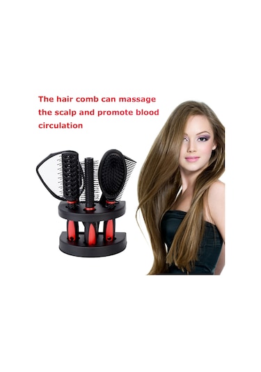 Moveevo 5 Parçalı Saç Tarağı Seti Düz Tarak+ Nervürlü Tarak+ Kıvırcık Tarak + Masaj Tarağı + Ayna + Saklama Tabanı Kırmızı