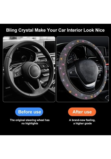 Beyaz Seametal Araba Direksiyon Kılıfı Kristal Glitter Rhinestones Köpüklü Oto Aksesuarları