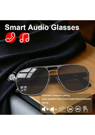Honeybeeshop Kablosuz Akıllı Sesli Gözlük Altın Çerçeve Koyu Kahverengi Lens Hd Ses Otomatik Çağrı Cevaplama Uzun Pil Ömrü