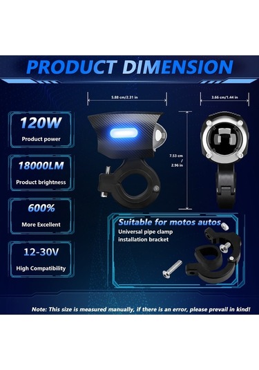 Joyjadehub Vkemall 120w Led Motosiklet Sis Farları 18000lm Ip67 1 Adet Polisilikon 2v