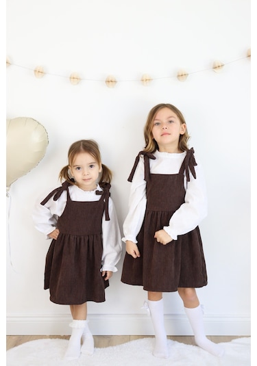 Fitilli Kadife Elbise İkili Takım kahverengi