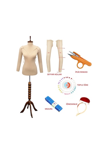 Dikiş Seti Seyyar Kollu 36 Beden İğne Batan Terzi Prova Mankeni