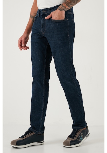Buratti Streç Pamuklu Comfort Fit Yüksek Bel Boru Paça Jeans Erkek Kot Pantolon 4413C41Texas Lacivert