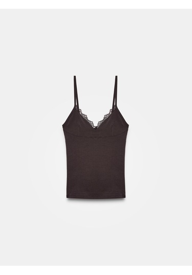 Dilvin 21191 Dantelli Top-koyu Kahve