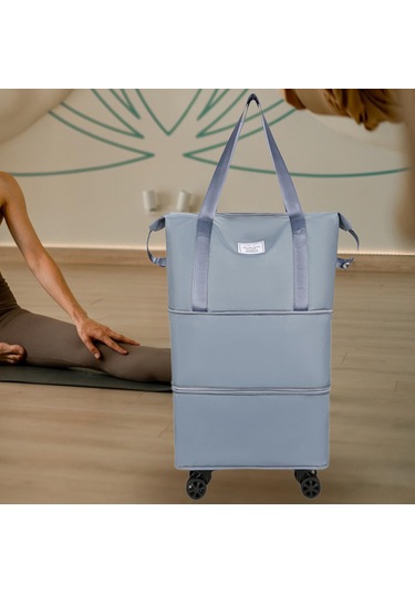Homyl Katlanabilir Seyahat Çantası Tekerlekli Genişletilebilir El Mavi Çift Genişlet